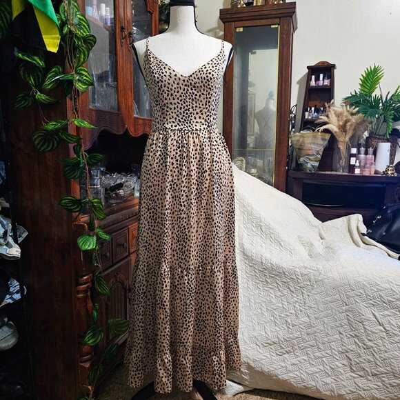 Cupshe Dresses & Skirts - CUPSHE Women V Neck Leopard Lace Up Backless Maxi Slip Dress with Ruffle Hem NWT